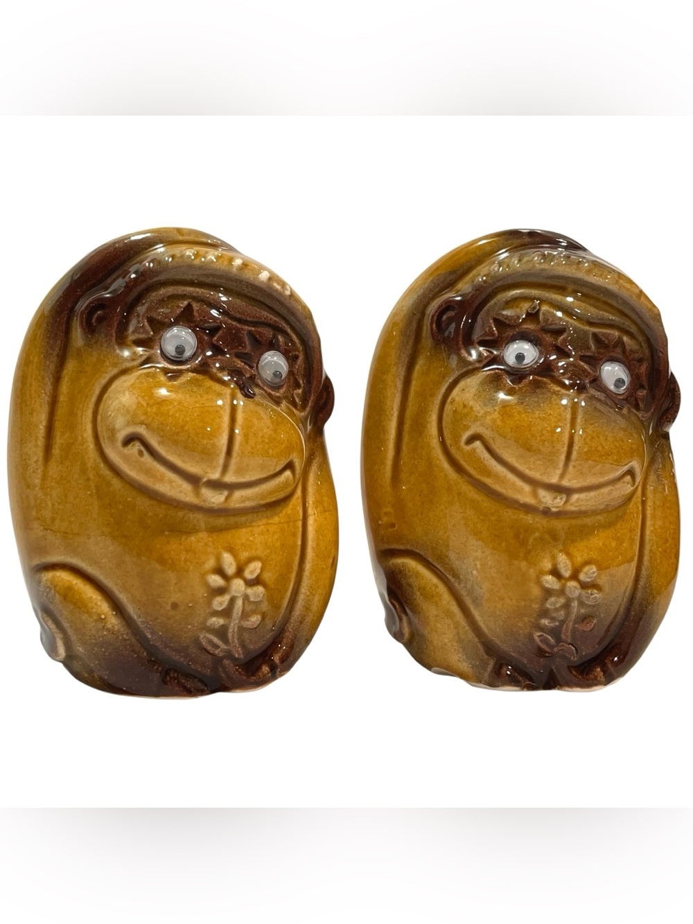 Vintage 1970s Monkey Salt & Pepper Shaker Set Googly Eyes - Anthropomorphic